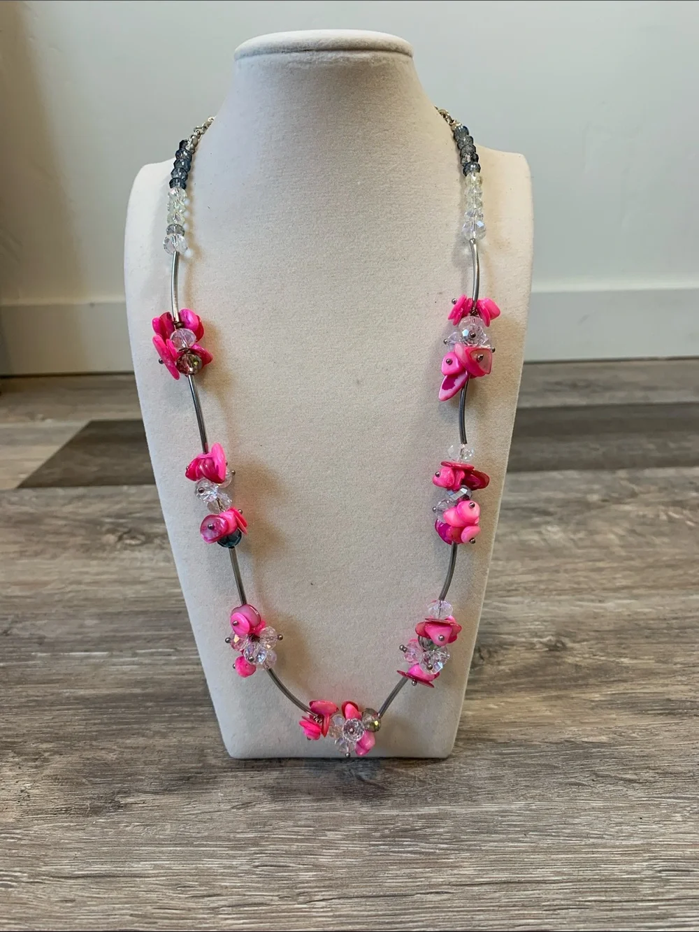 Hot Pink Bead & Floral Accent Necklace